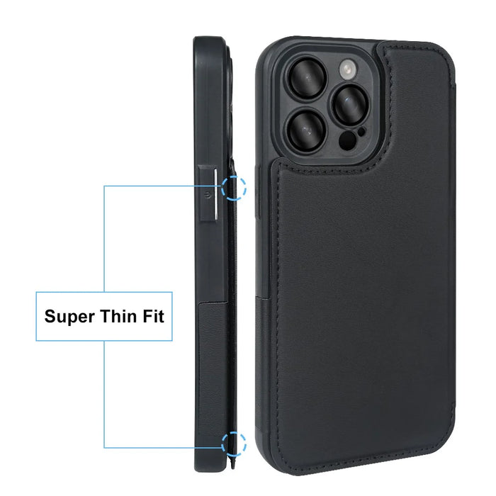 For iPhone 15 Pro Max Magnetic Case RCS Eco Friendly Flip Phone Cover with Kickstand RFID Blocking - Black - 5