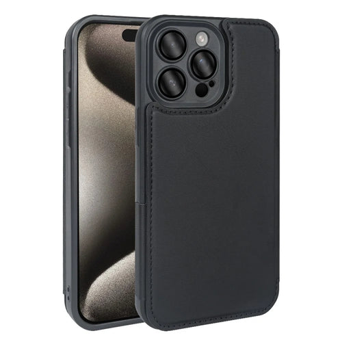 For iPhone 15 Pro Magnetic Case RCS Eco Friendly Flip Phone Cover with Kickstand RFID Blocking - Black - 1