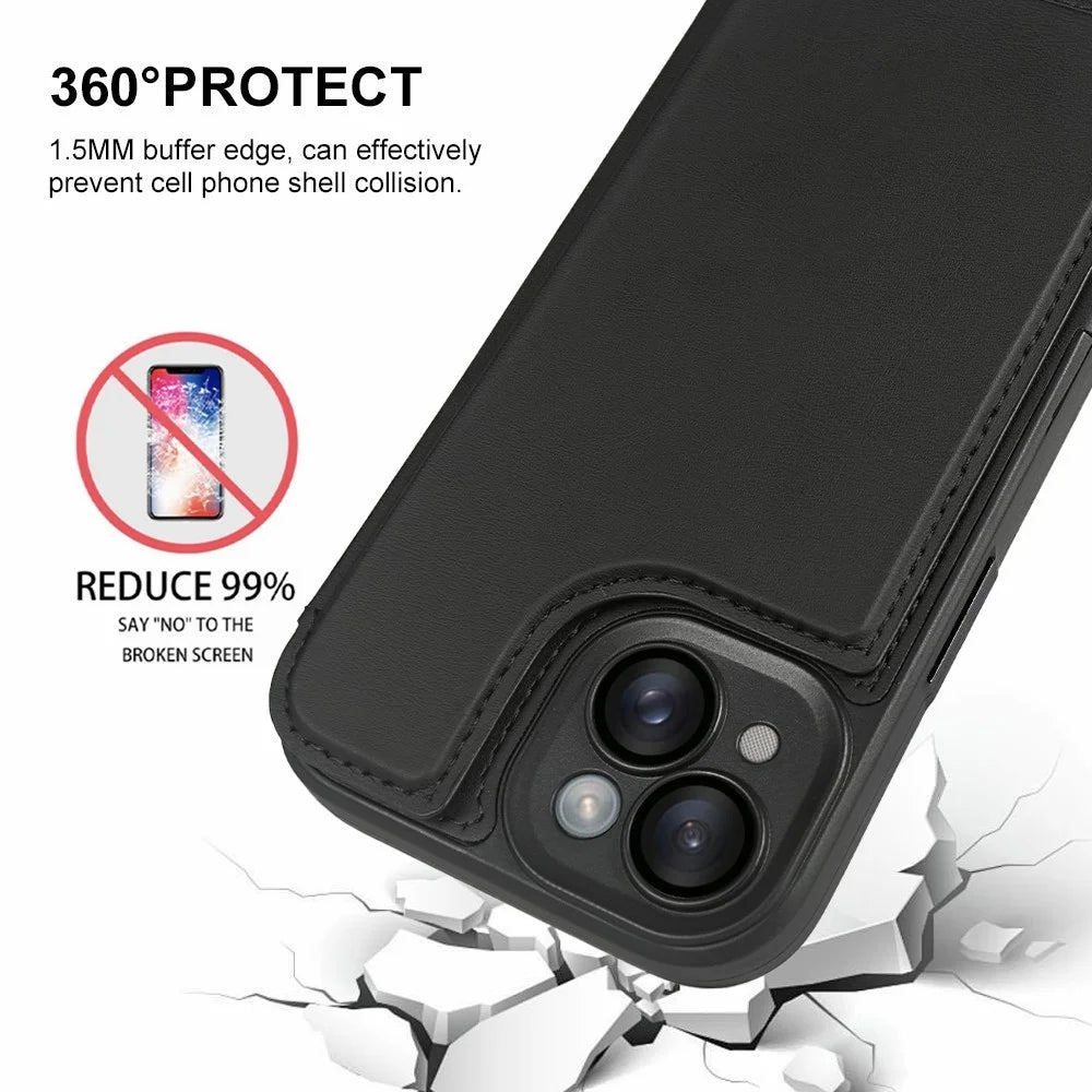 For iPhone 15 Magnetic Case RCS Eco Friendly Flip Phone Cover with Kickstand RFID Blocking - Black - 4