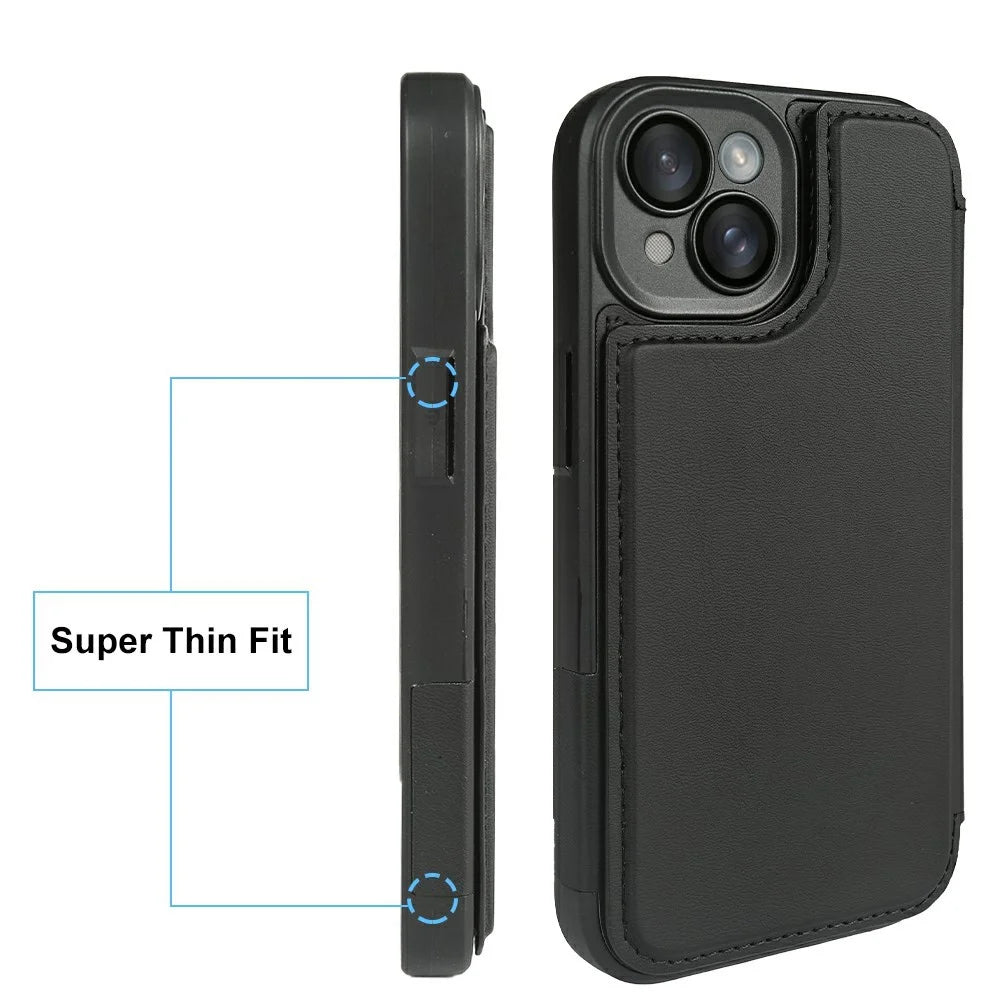 For iPhone 15 Magnetic Case RCS Eco Friendly Flip Phone Cover with Kickstand RFID Blocking - Black - 5