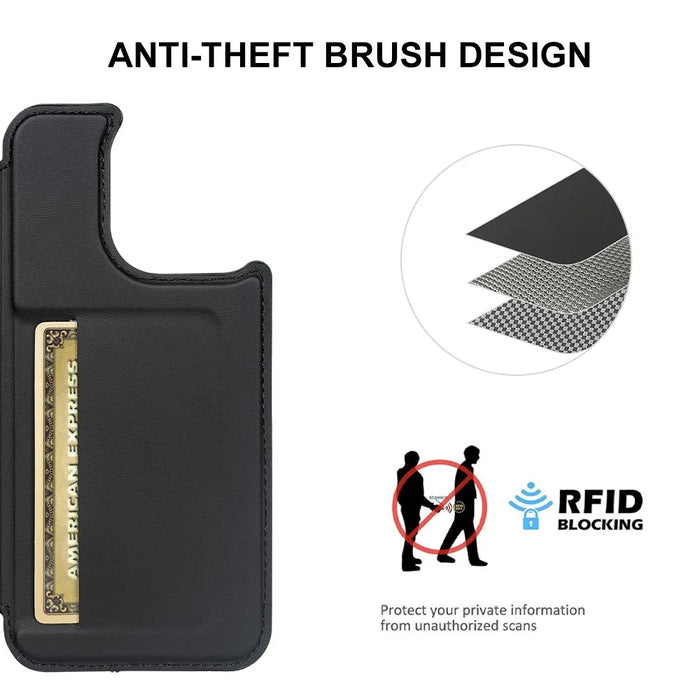For iPhone 16 Pro Magnetic Case RCS Eco Friendly Flip Phone Cover with Kickstand RFID Blocking - Black - 6