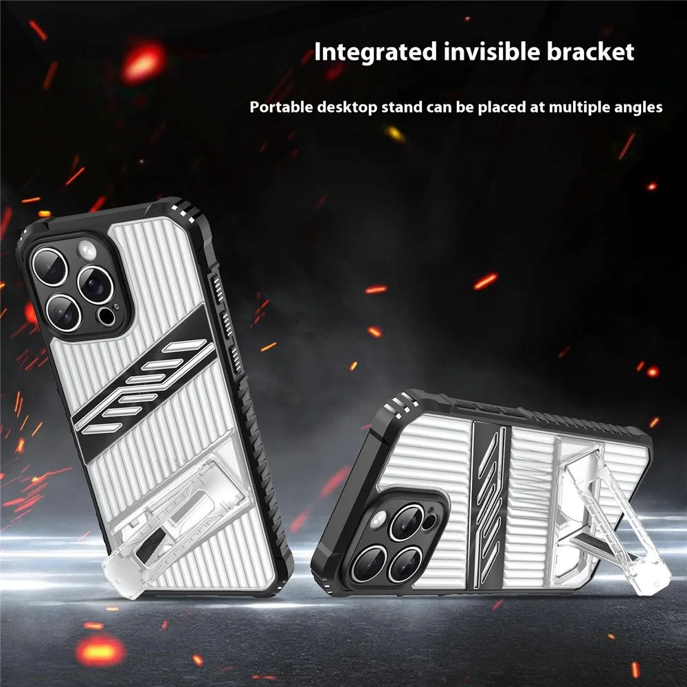 For iPhone 16 Pro Case Folding Kickstand PC + TPU Anti Drop Phone Cover - Transparent Black - 2