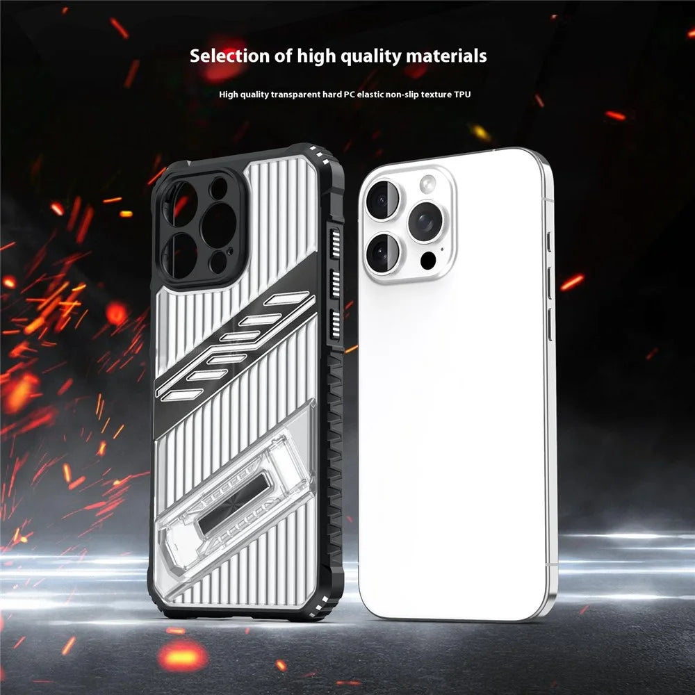 For iPhone 16 Pro Case Folding Kickstand PC + TPU Anti Drop Phone Cover - Transparent Black - 4