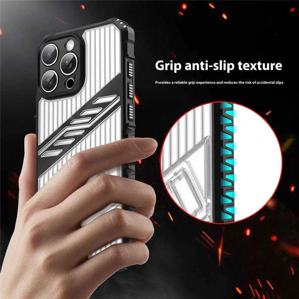 For iPhone 16 Pro Case Folding Kickstand PC + TPU Anti Drop Phone Cover - Transparent Black - 5