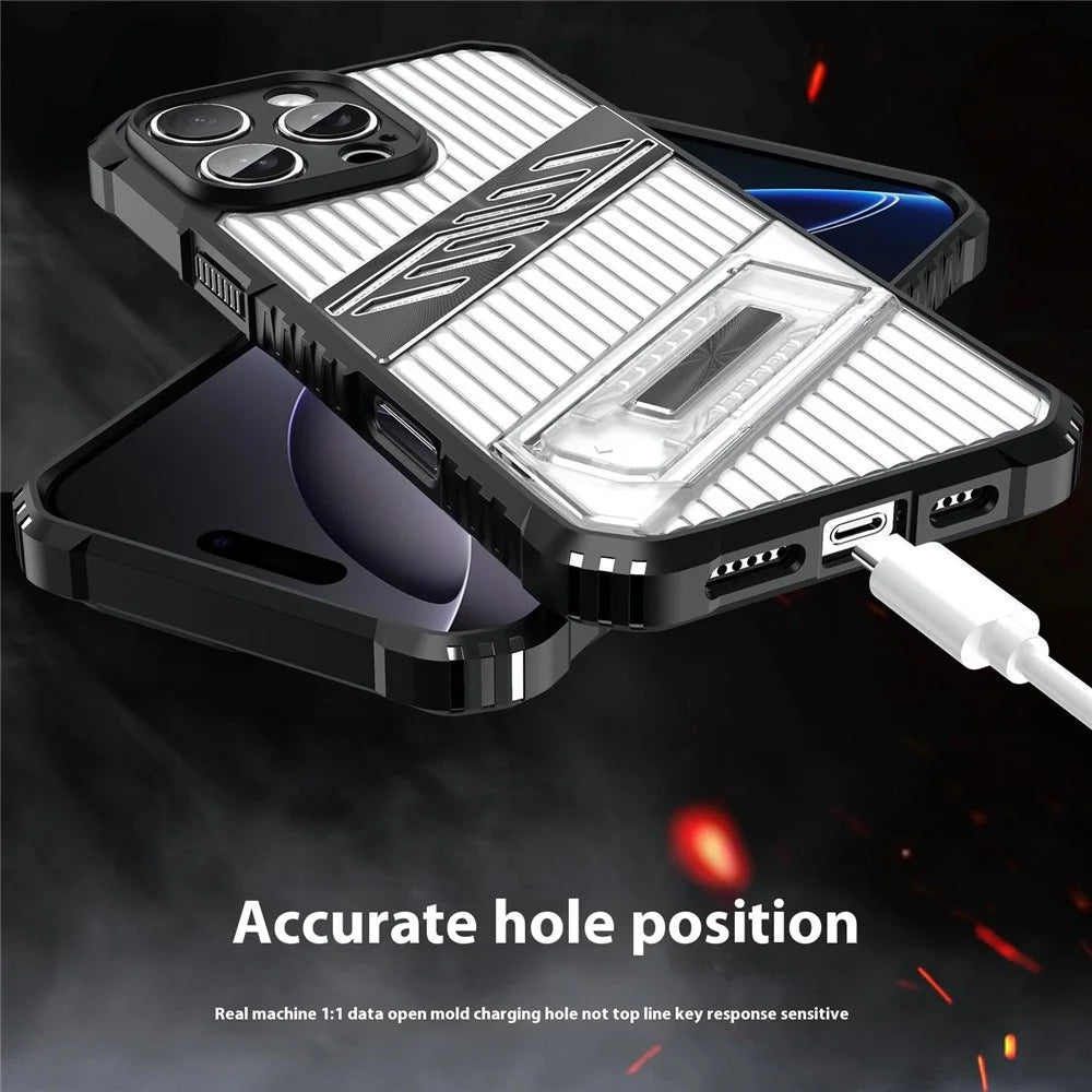 For iPhone 16 Pro Max Case Folding Kickstand PC + TPU Anti Drop Phone Cover - Transparent Black - 7