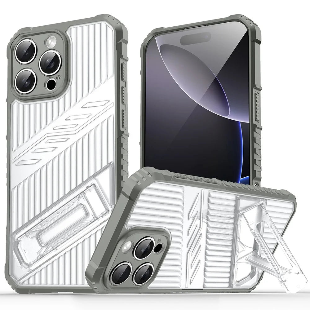 For iPhone 16 Pro Case Invisible Kickstand PC + TPU Anti Drop Phone Cover - Grey - 1
