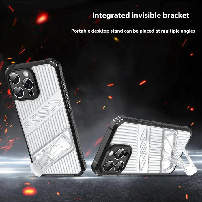 For iPhone 16 Pro Case Invisible Kickstand PC + TPU Anti Drop Phone Cover - Grey - 2