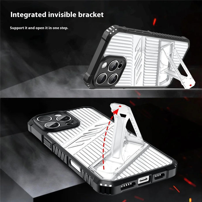 For iPhone 16 Pro Case Invisible Kickstand PC + TPU Anti Drop Phone Cover - Grey - 3