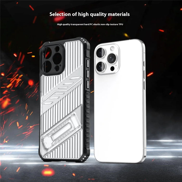 For iPhone 16 Pro Case Invisible Kickstand PC + TPU Anti Drop Phone Cover - Grey - 4