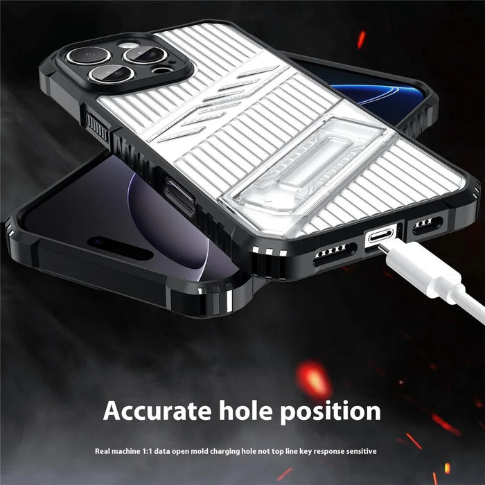For iPhone 16 Pro Case Invisible Kickstand PC + TPU Anti Drop Phone Cover - Grey - 6
