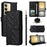 Wallet Phone Case for Realme 14x 5G / V60 Pro 5G / C75 4G Leather Phone Cover with Shoulder / Wrist Strap- Black - 1