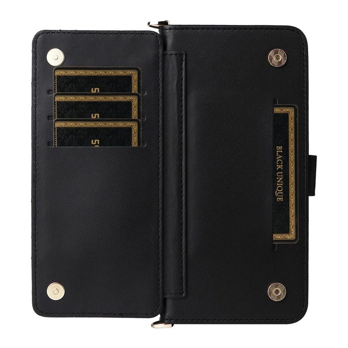 Wallet Phone Case for Realme 14x 5G / V60 Pro 5G / C75 4G Leather Phone Cover with Shoulder / Wrist Strap- Black - 5