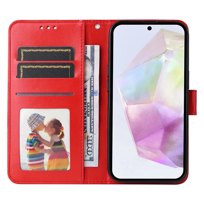 For Samsung Galaxy A56 5G Case Sunflower Imprint Leather Wallet Phone Cover - Red - 2