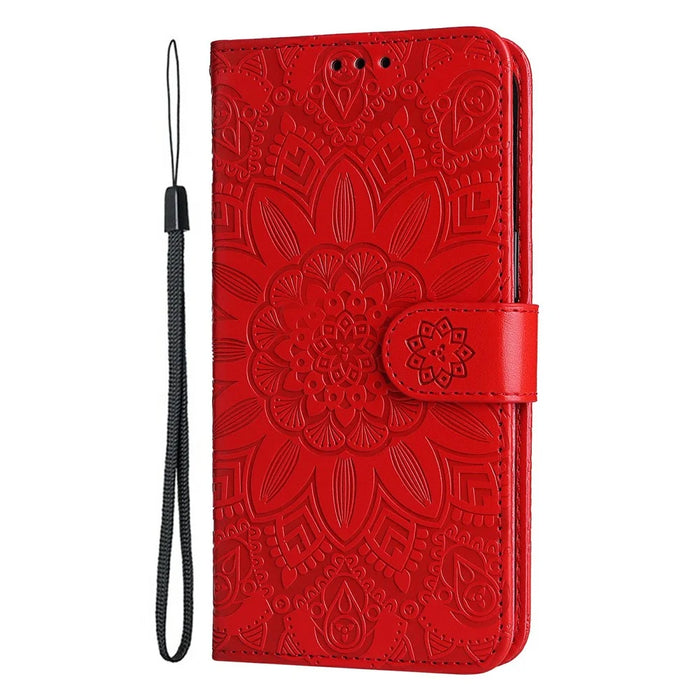 For Samsung Galaxy A56 5G Case Sunflower Imprint Leather Wallet Phone Cover - Red - 7