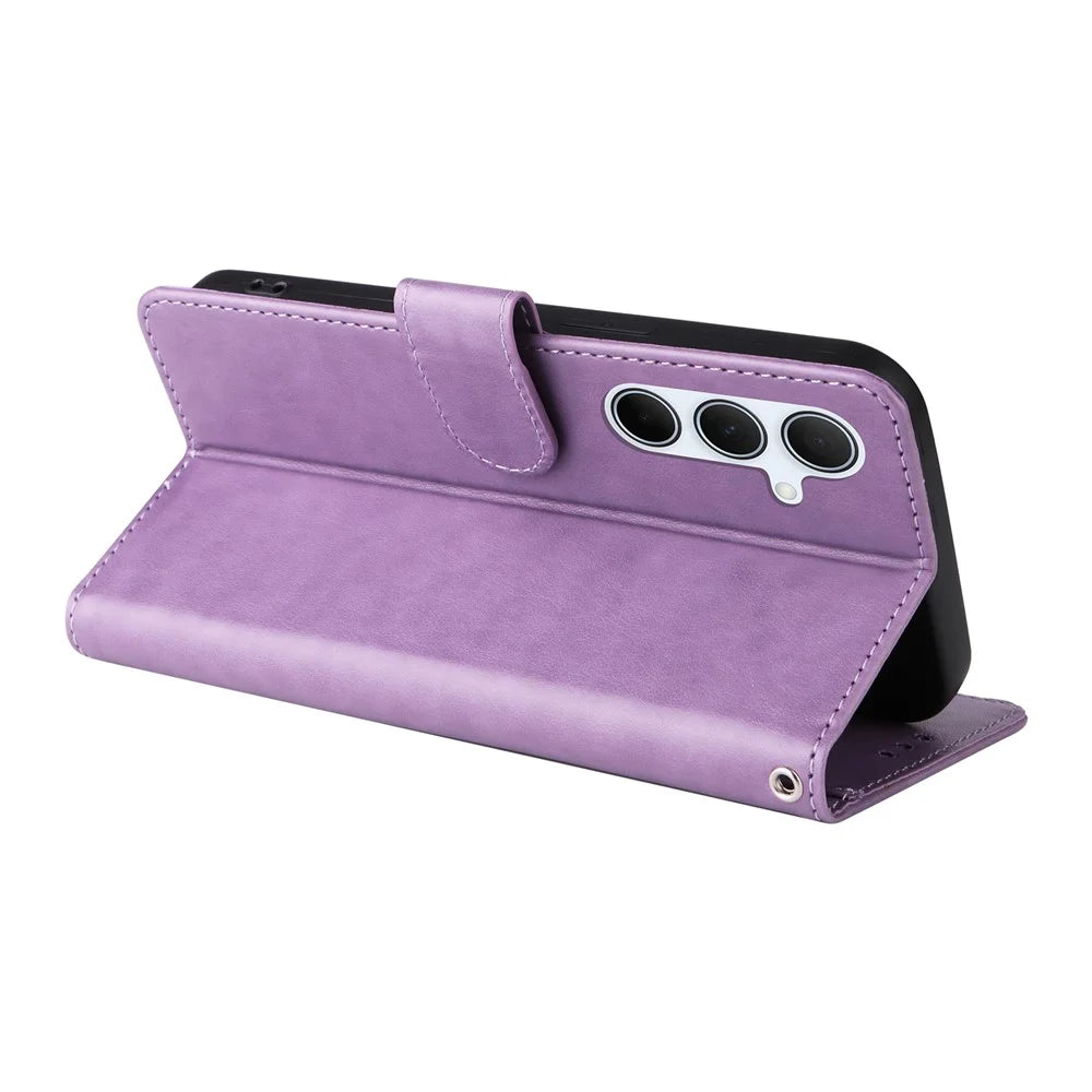 For Samsung Galaxy A56 5G Leather Case Butterfly Floral Imprint Wallet Stand Cover - Purple - 4