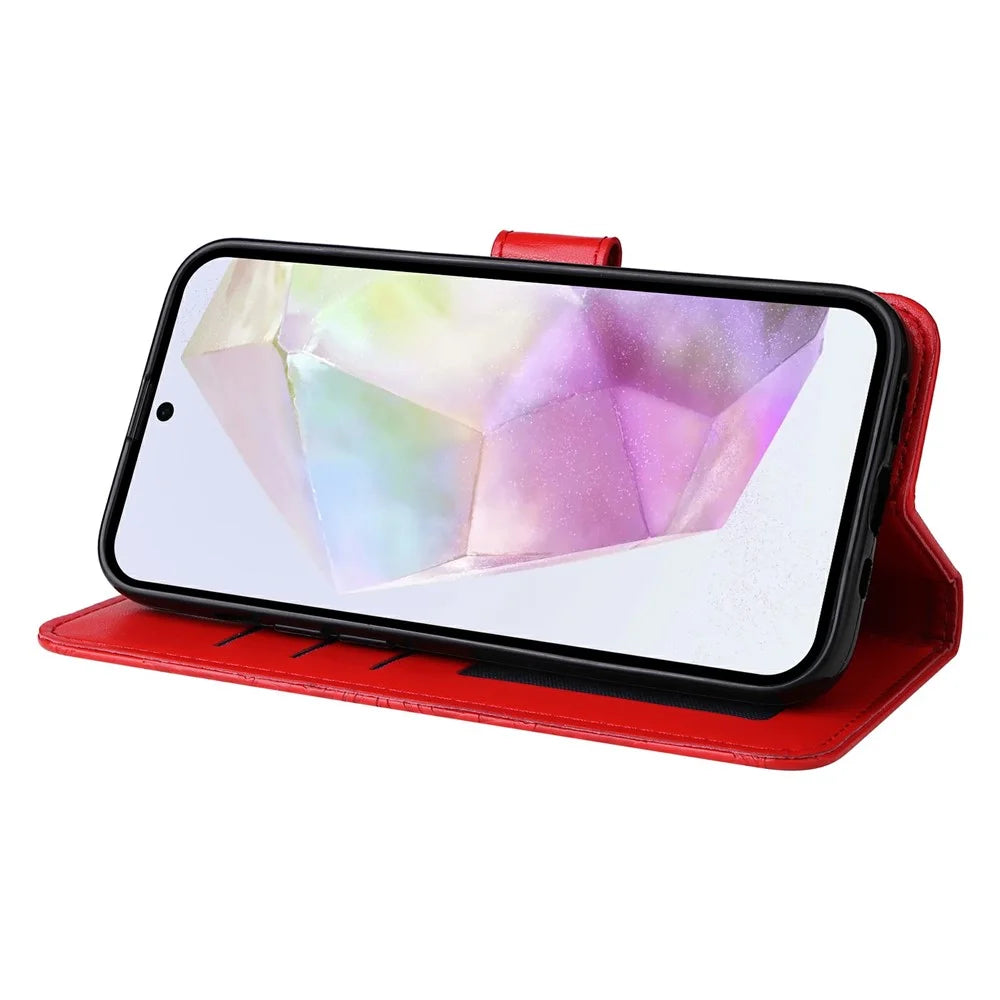 For Samsung Galaxy A36 5G Case Sunflower Imprint Leather Wallet Phone Cover - Red - 4