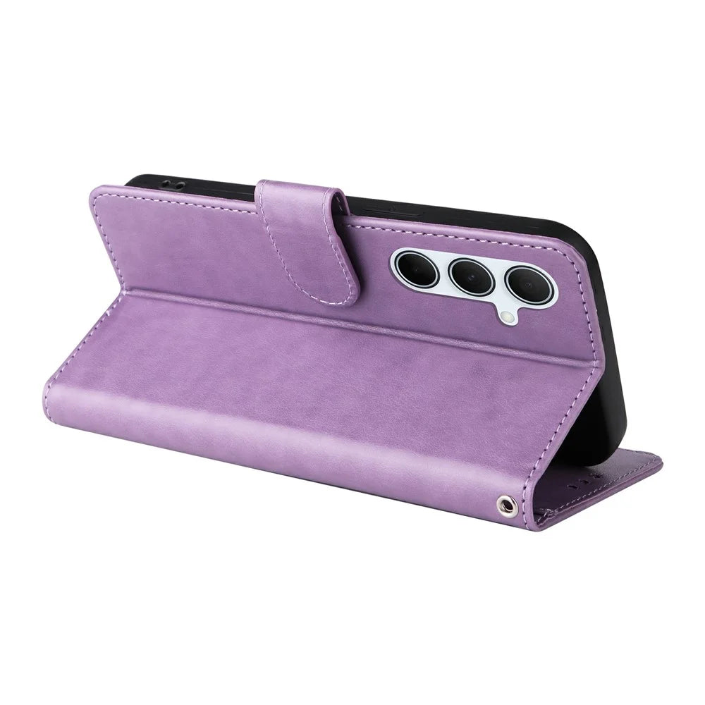For Samsung Galaxy A36 5G Leather Case Butterfly Floral Imprint Wallet Stand Cover - Purple - 4