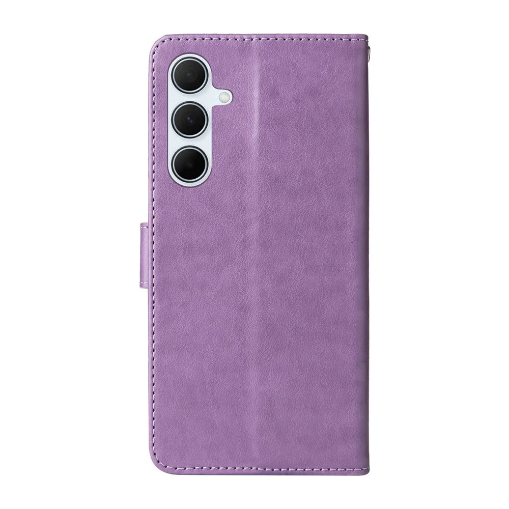 For Samsung Galaxy A36 5G Leather Case Butterfly Floral Imprint Wallet Stand Cover - Purple - 7