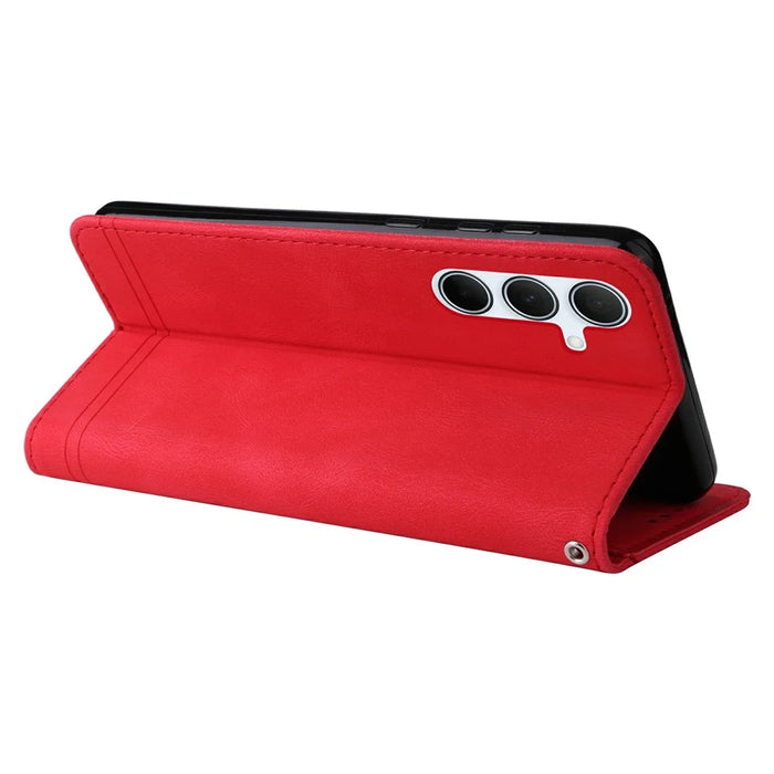 For Samsung Galaxy A36 5G Leather Wallet Cases Skin Touch Phone Cover Stand with Strap - Red - 4