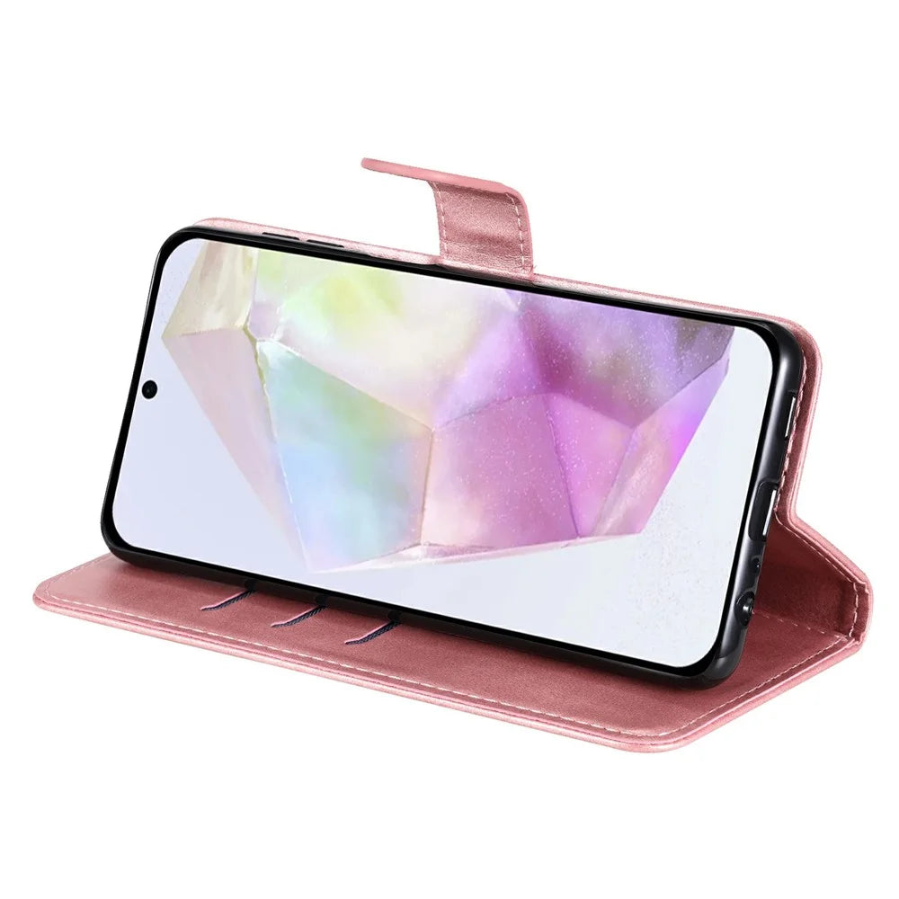 For Samsung Galaxy A36 5G Case Zipper Wallet Calf Texture PU Leather Phone Cover - Pink - 4