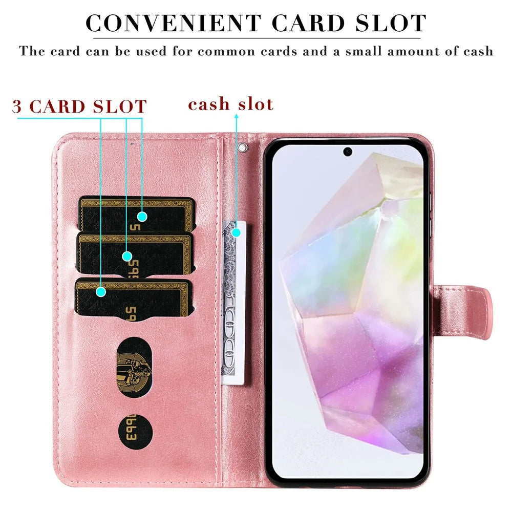 For Samsung Galaxy A36 5G Case Zipper Wallet Calf Texture PU Leather Phone Cover - Pink - 6