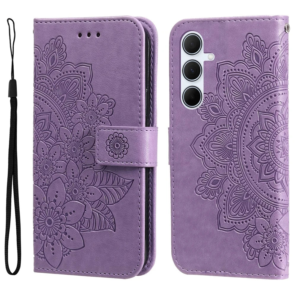 For Samsung Galaxy A36 5G Case Floral Pattern PU Leather Wallet Stand Phone Cover - Purple - 1