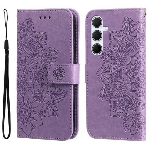 For Samsung Galaxy A36 5G Case Floral Pattern PU Leather Wallet Stand Phone Cover - Purple - 1