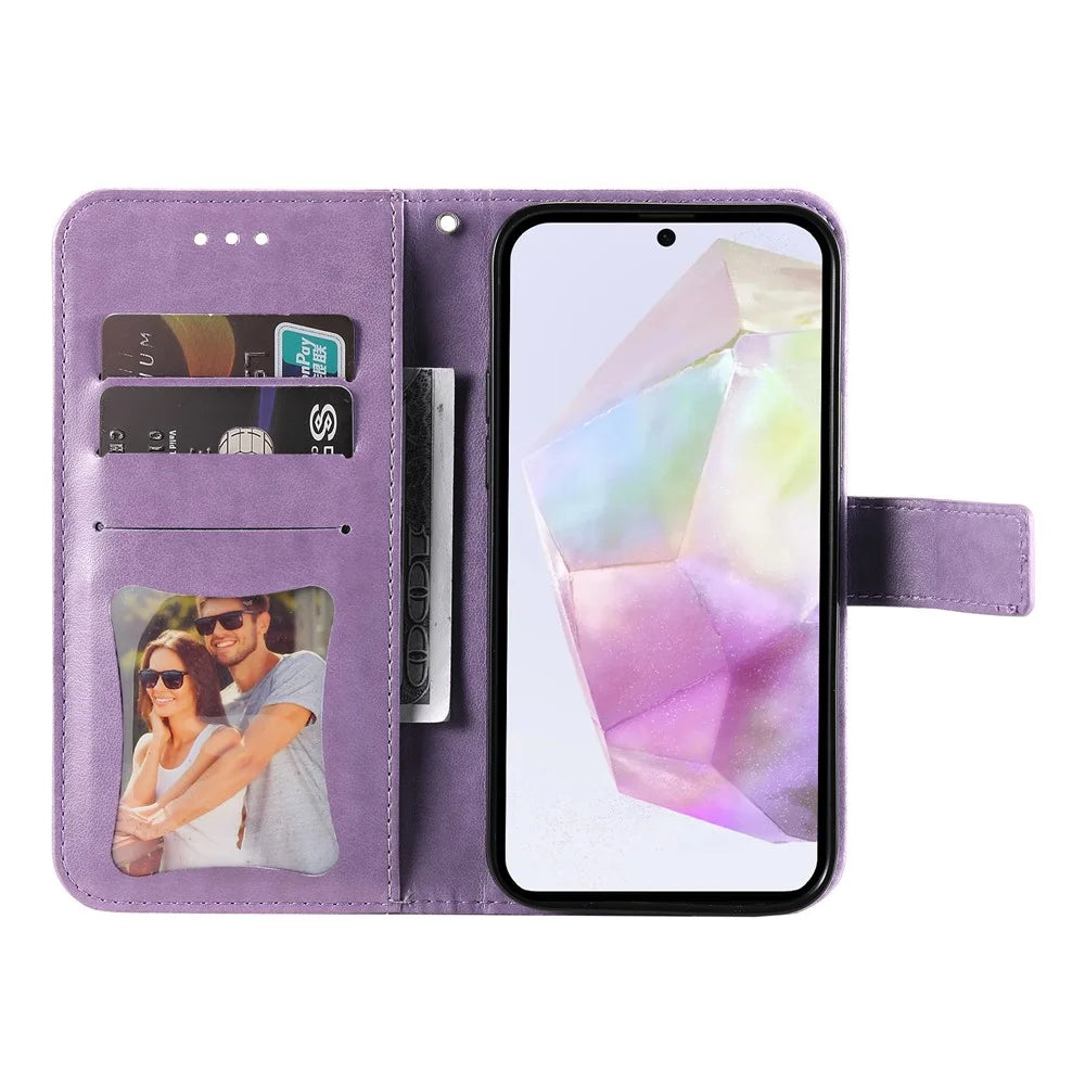 For Samsung Galaxy A36 5G Case Floral Pattern PU Leather Wallet Stand Phone Cover - Purple - 2