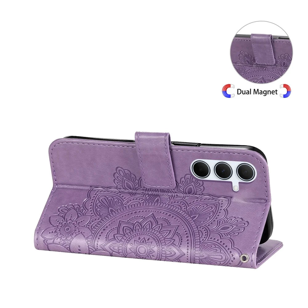 For Samsung Galaxy A36 5G Case Floral Pattern PU Leather Wallet Stand Phone Cover - Purple - 4