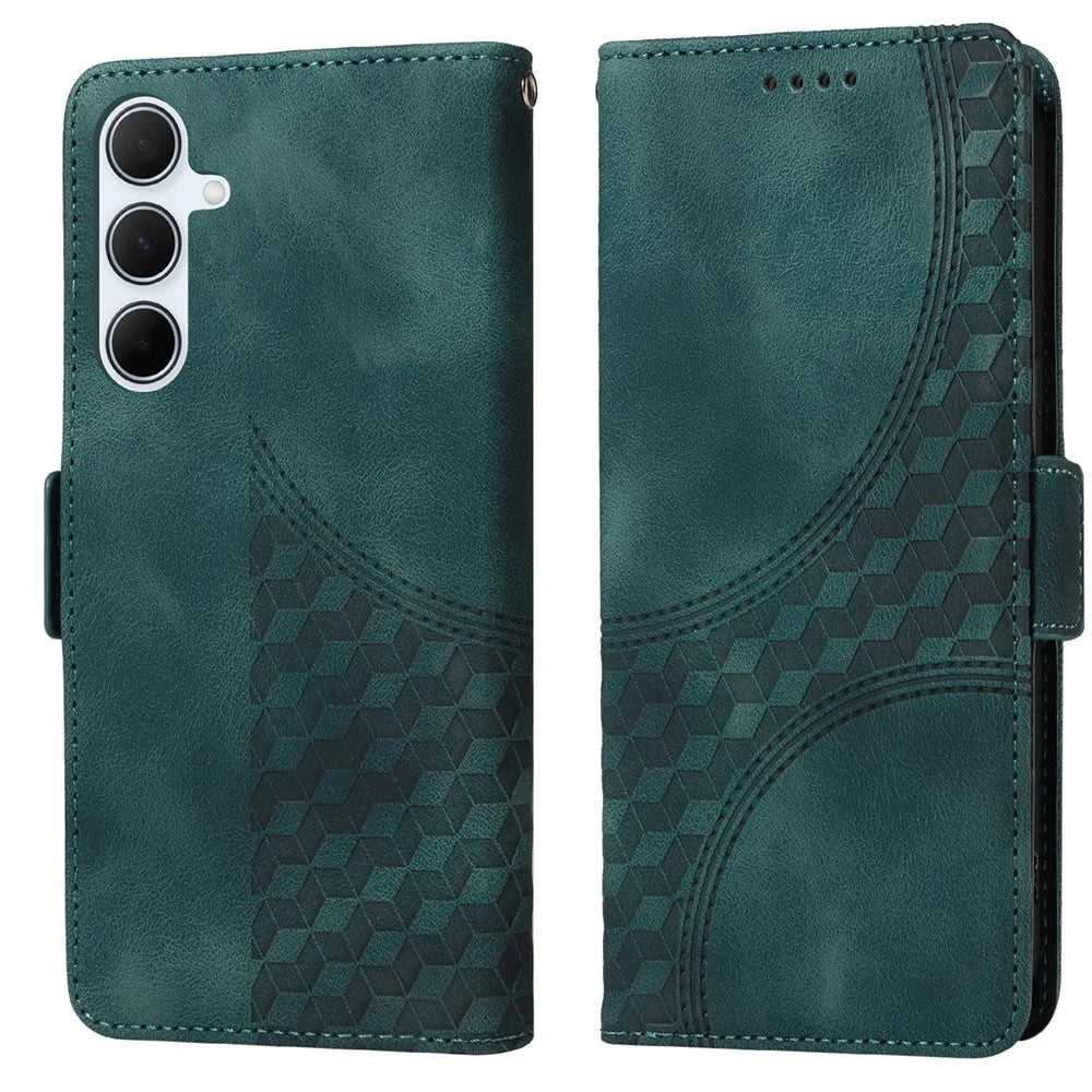 For Samsung Galaxy A36 5G Case PU Leather Phone Cover Rhombus Starry Imprinted - Green - 1