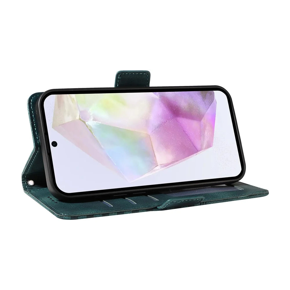 For Samsung Galaxy A36 5G Case PU Leather Phone Cover Rhombus Starry Imprinted - Green - 3