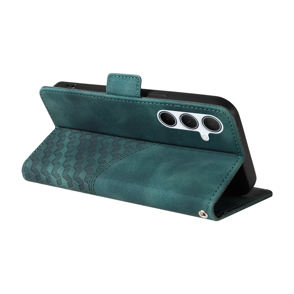 For Samsung Galaxy A36 5G Case PU Leather Phone Cover Rhombus Starry Imprinted - Green - 4