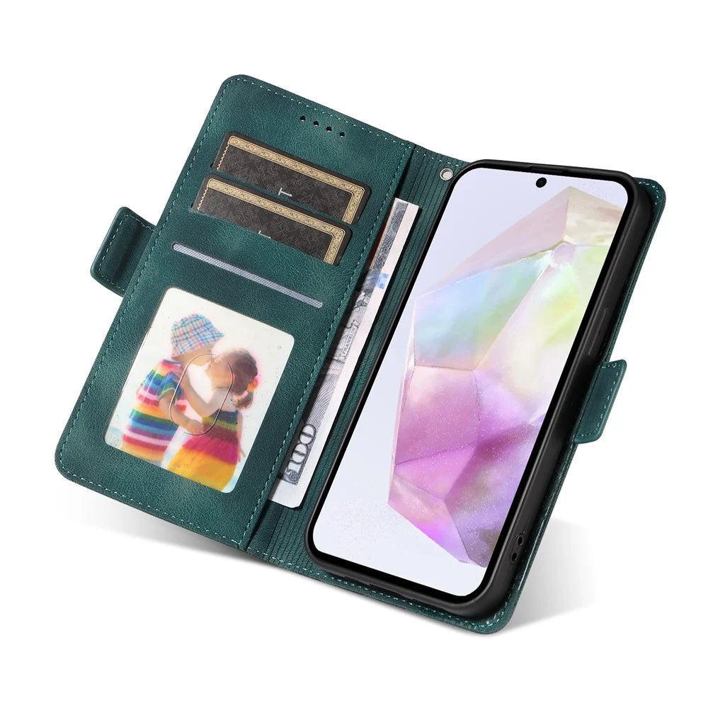 For Samsung Galaxy A36 5G Case PU Leather Phone Cover Rhombus Starry Imprinted - Green - 6