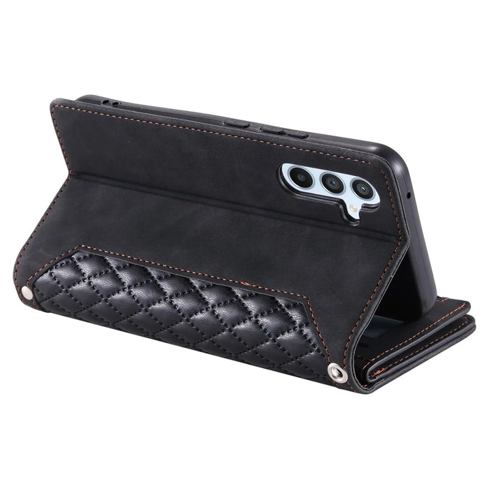 Style 005 For Samsung Galaxy A26 5G Wallet Case Rhombus Stitching Line PU Leather Phone Cover - Black - 3