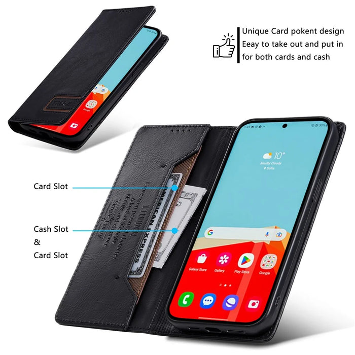TTUDRCH Style 007 For Samsung Galaxy A26 5G Leather Case RFID Blocking Wallet Stand Phone Cover - Black - 3