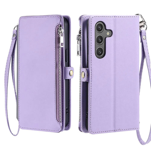 For Samsung Galaxy A26 5G Case TPU + PU Leather Wallet Phone Cover with Wrist Strap - Purple - 1