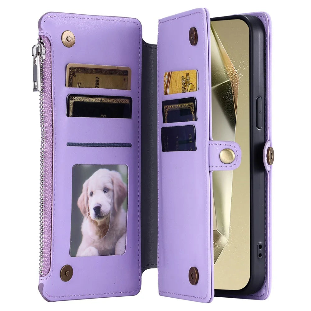 For Samsung Galaxy A26 5G Case TPU + PU Leather Wallet Phone Cover with Wrist Strap - Purple - 3