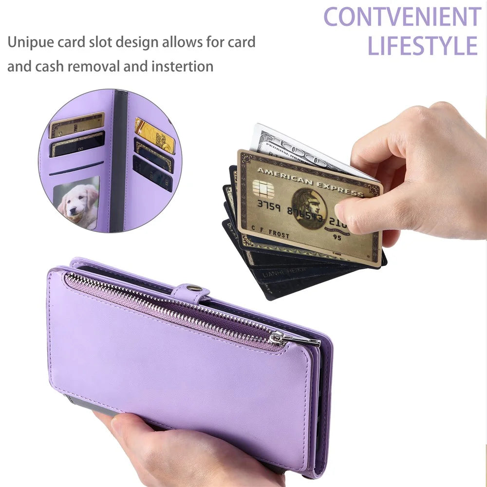 For Samsung Galaxy A26 5G Case TPU + PU Leather Wallet Phone Cover with Wrist Strap - Purple - 7