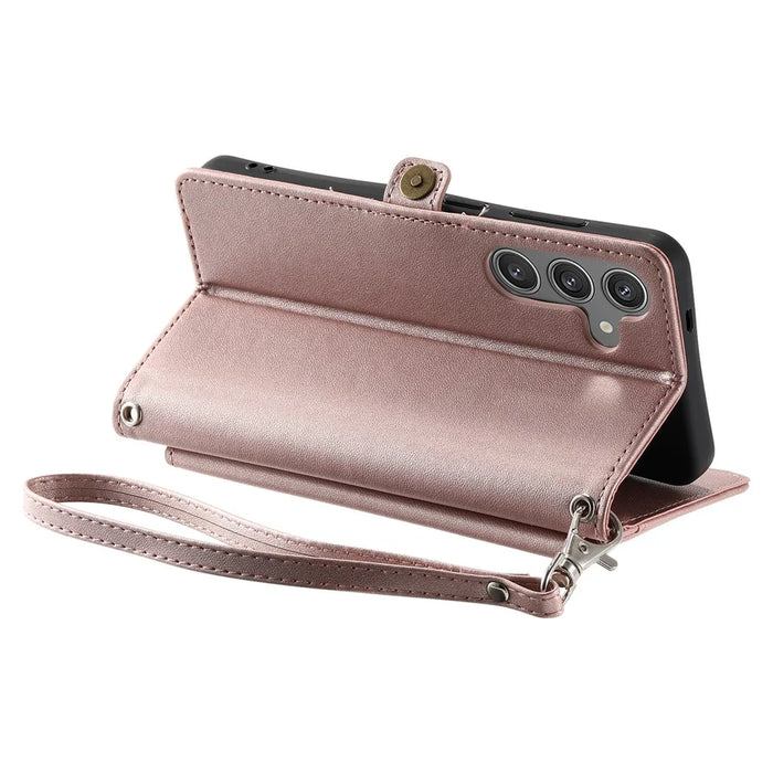 For Samsung Galaxy A26 5G Leather Case with Wrist Strap Wallet Stand Phone Cover - Rose Gold - 4