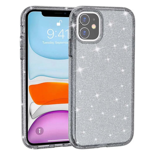 For iPhone 11 Case Anti-Scratch PC + TPU Sparkly Glitter Phone Cover - Black - 1