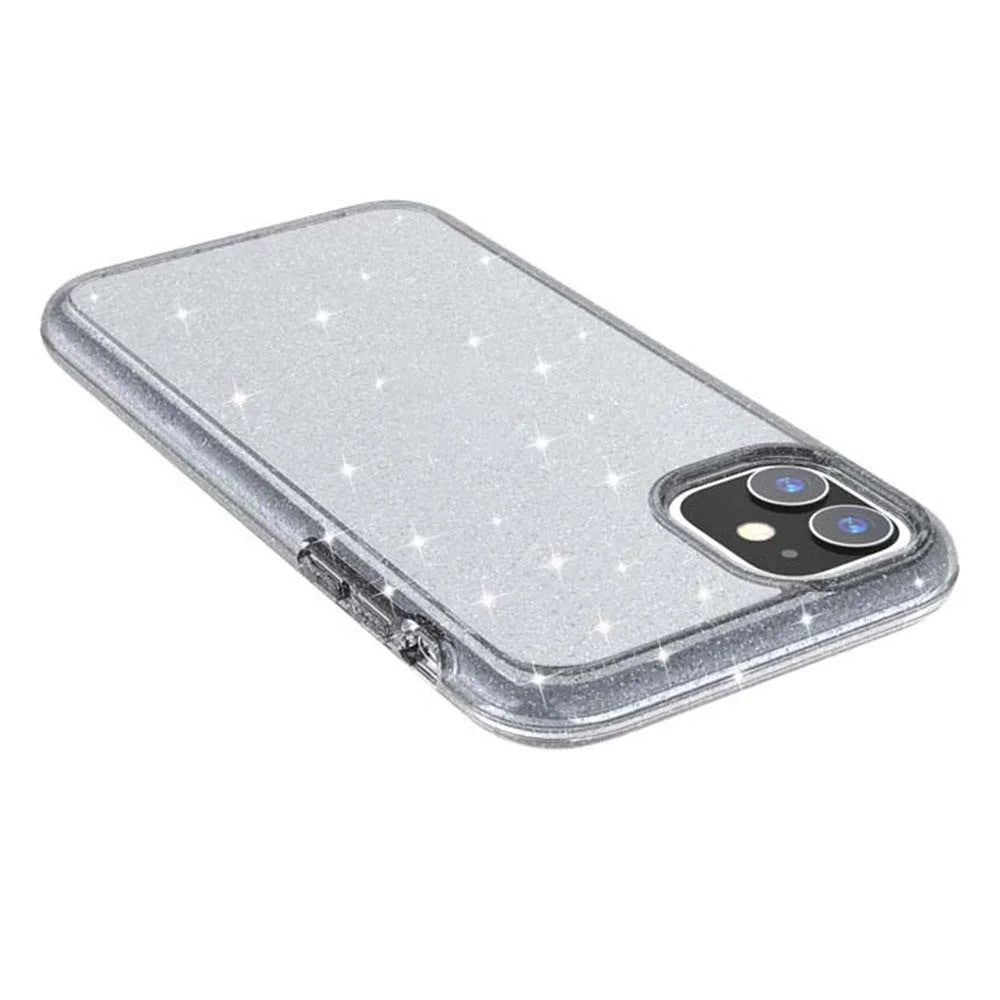 For iPhone 11 Case Anti-Scratch PC + TPU Sparkly Glitter Phone Cover - Black - 3