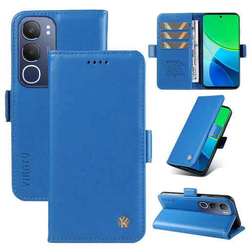 YIKATU For vivo Y19s 4G Wallet Phone Case  YK-003 Leather Stand Cover - Sky Blue - 1