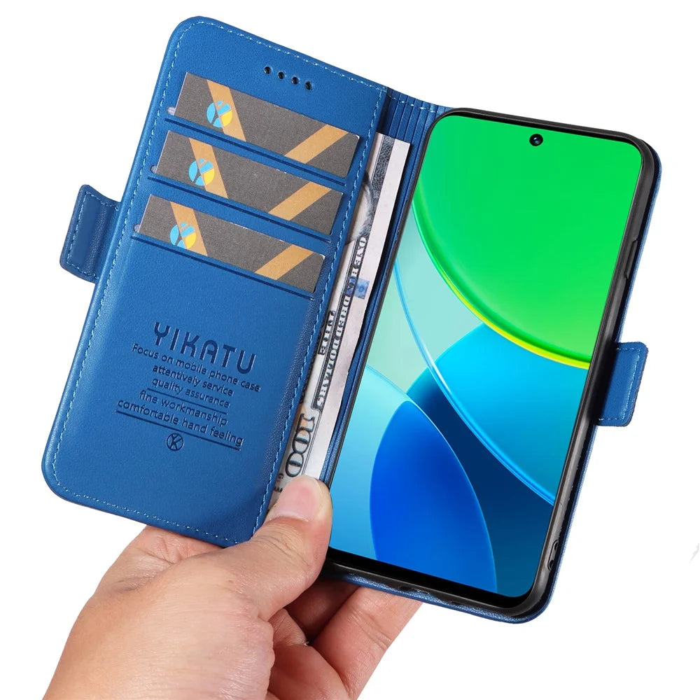 YIKATU For vivo Y19s 4G Wallet Phone Case  YK-003 Leather Stand Cover - Sky Blue - 4