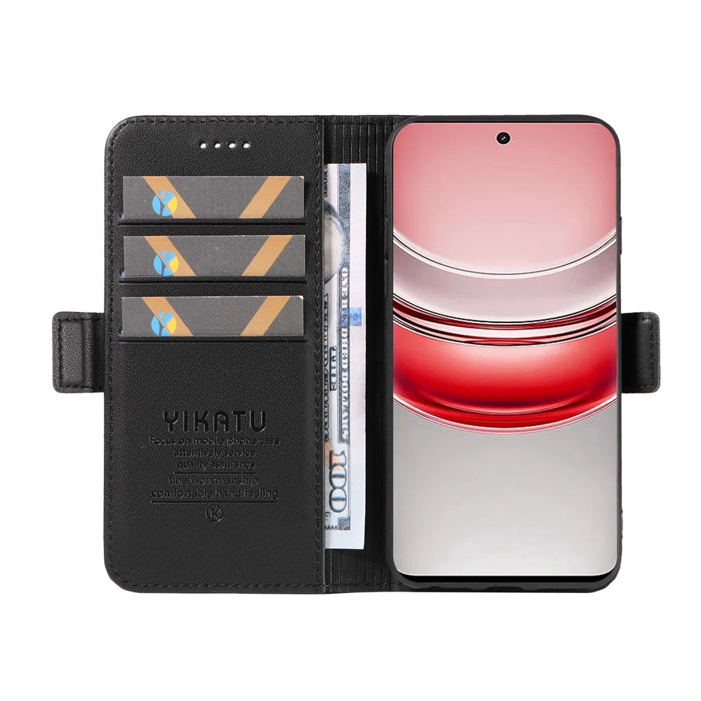YIKATU For Realme C75 4G / C71 4G / V60 Pro 5G / 14x 5G Wallet Phone Case  YK-003 Leather Stand Cover -  Black - 4