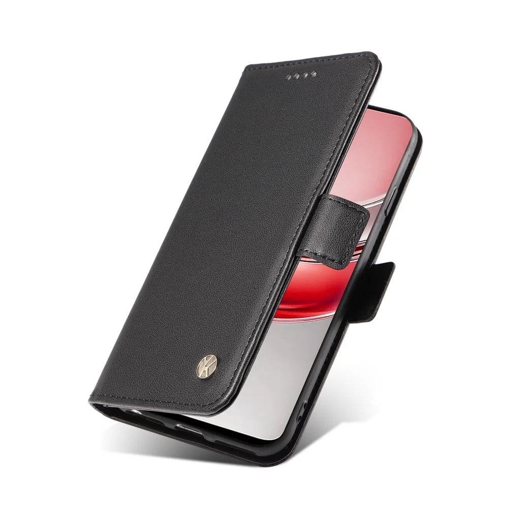YIKATU For Realme C75 4G / C71 4G / V60 Pro 5G / 14x 5G Wallet Phone Case  YK-003 Leather Stand Cover -  Black - 5