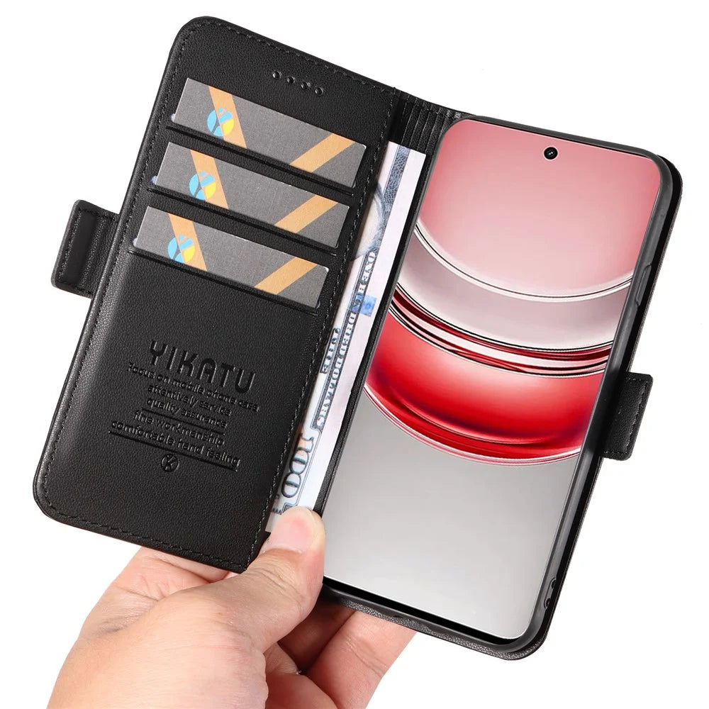 YIKATU For Realme C75 4G / C71 4G / V60 Pro 5G / 14x 5G Wallet Phone Case  YK-003 Leather Stand Cover -  Black - 6