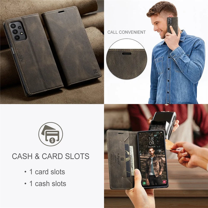 AUTSPACE For Samsung Galaxy M23 5G / Galaxy A23 5G (Global Version) Wallet Case  A01 Leather Stand Cover with RFID Blocking Card Holder - Coffee - 6