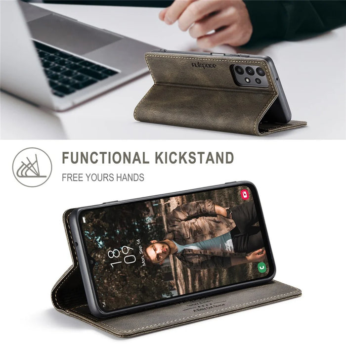 AUTSPACE For Samsung Galaxy M23 5G / Galaxy A23 5G (Global Version) Wallet Case  A01 Leather Stand Cover with RFID Blocking Card Holder - Coffee - 7