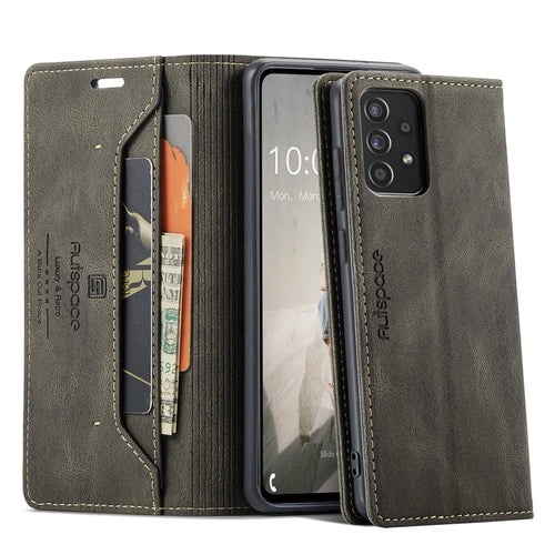 AUTSPACE For Samsung Galaxy A40 Wallet Case  A01 Leather Stand Cover with RFID Blocking Card Holder - Coffee - 1