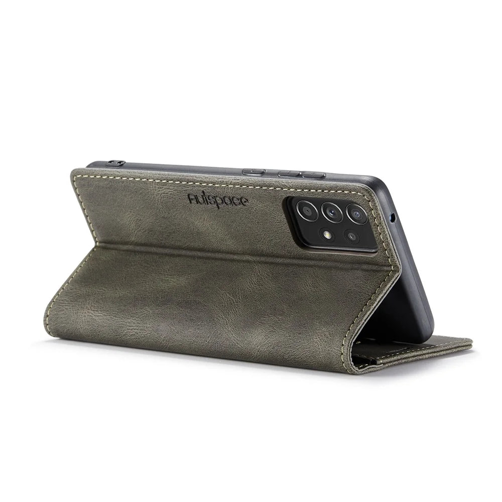 AUTSPACE For Samsung Galaxy A40 Wallet Case  A01 Leather Stand Cover with RFID Blocking Card Holder - Coffee - 3
